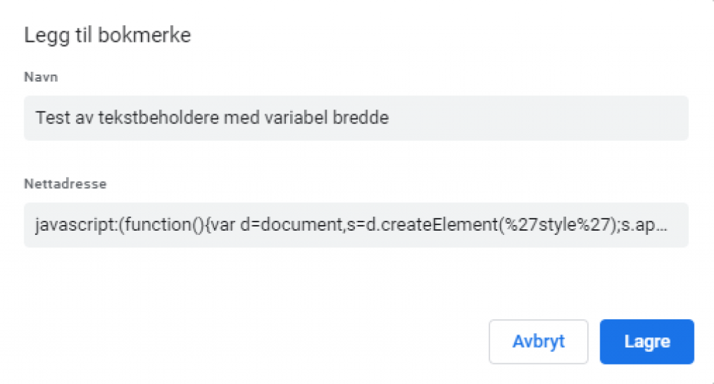 Bilde av å legge til kode for test av tekstbeholdere med variabel bredde som bokmerke