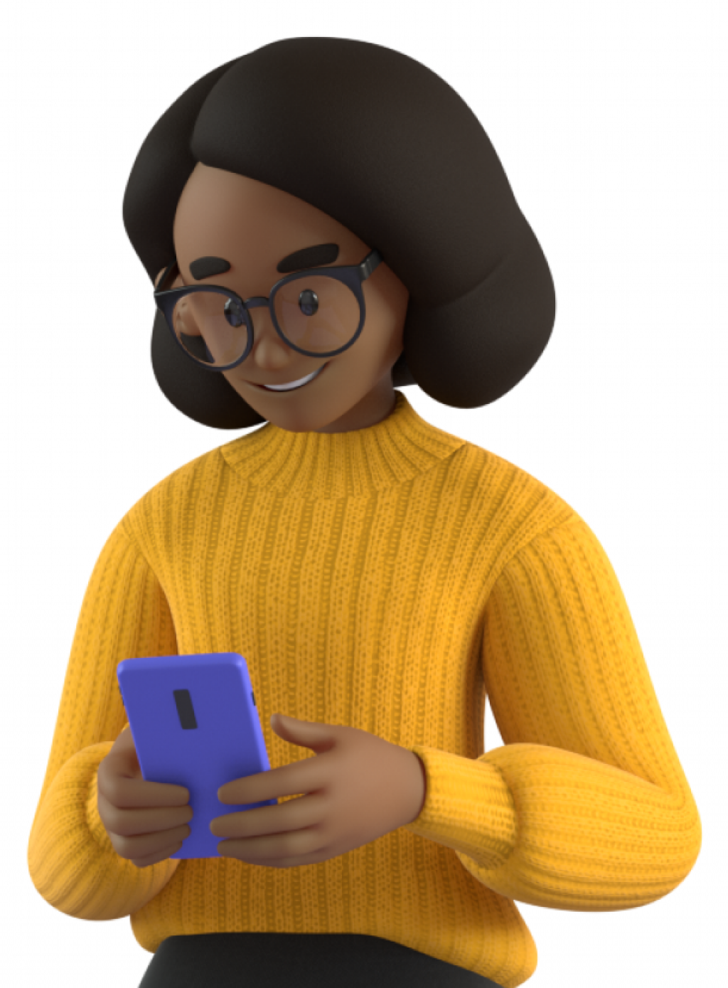 Illustrasjon av kvinne i gul genser med telefon