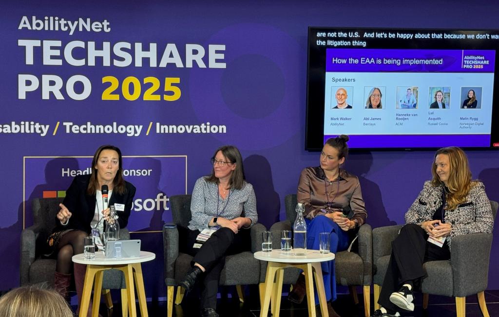 Malin Rygg i panelsamtale under TechShare Pro 2025, saman med Susanna Laurin, Abi James og Hanneke van Rooijen.