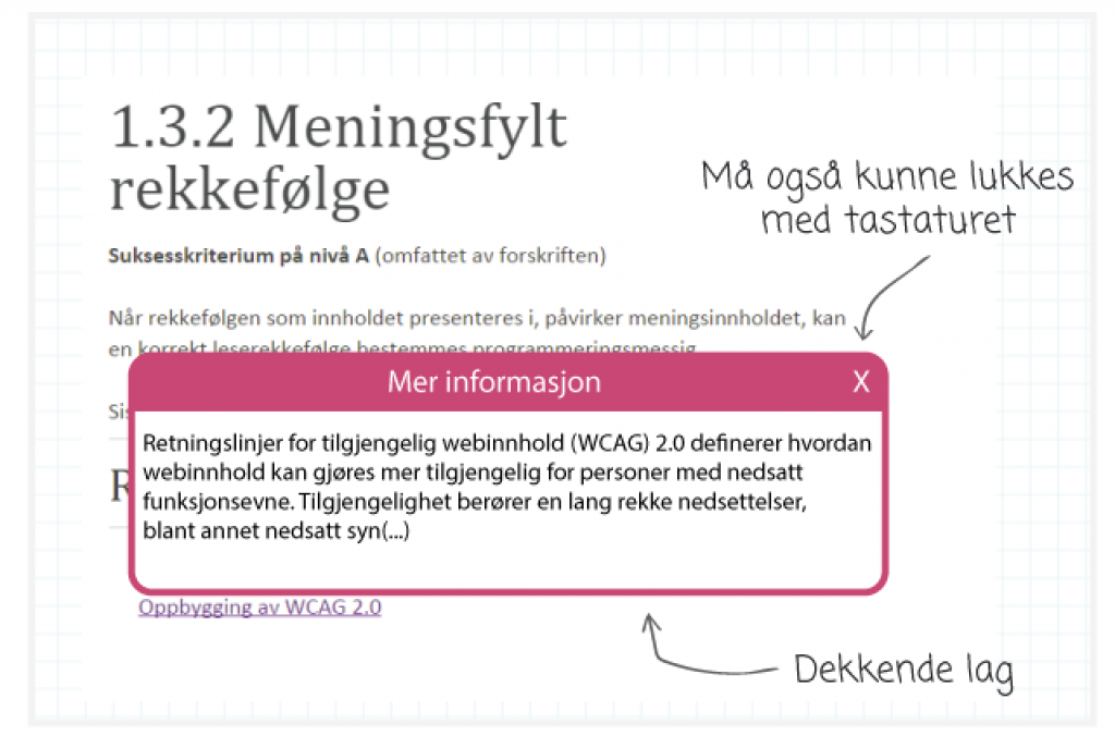 Bilde av dekkende lag. Husk at dekkende lag også må kunne lukkes med tastaturet.