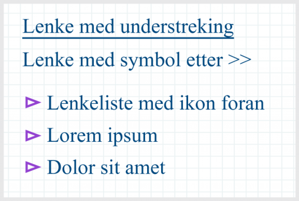 Ulike metoder for å markere lenke med mer enn farge - understreking, symbol etter og ikon før.