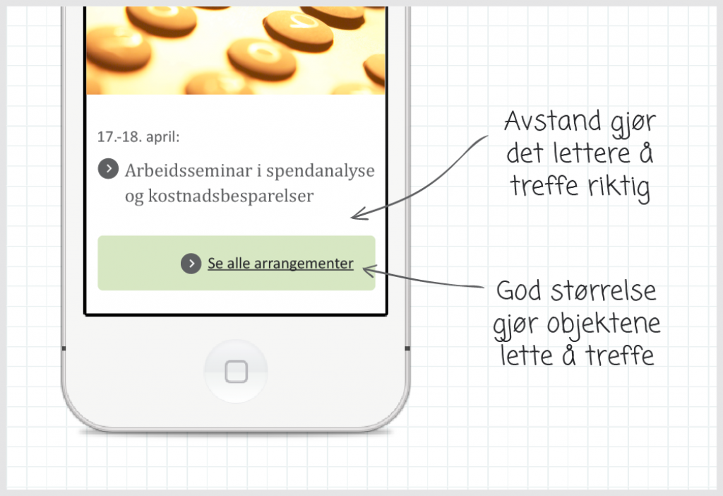 Klikkeflater med god størrelse og avstand gjør det lett å treffe riktig. 